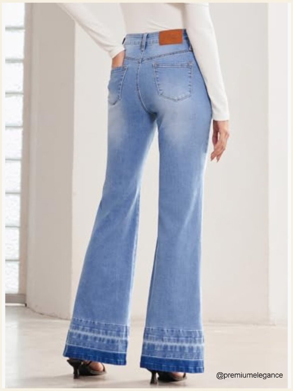 High Waist Bell Bottom Stretch Flare Jeans - Picture 5 of 7